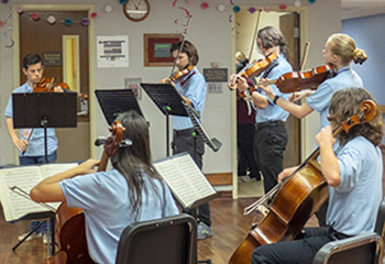 Young people playing in a nursing home