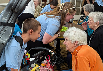 child and senior lady